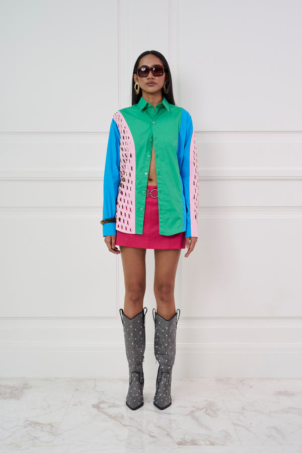 LASERCUT COLOR BLOCK SHIRT