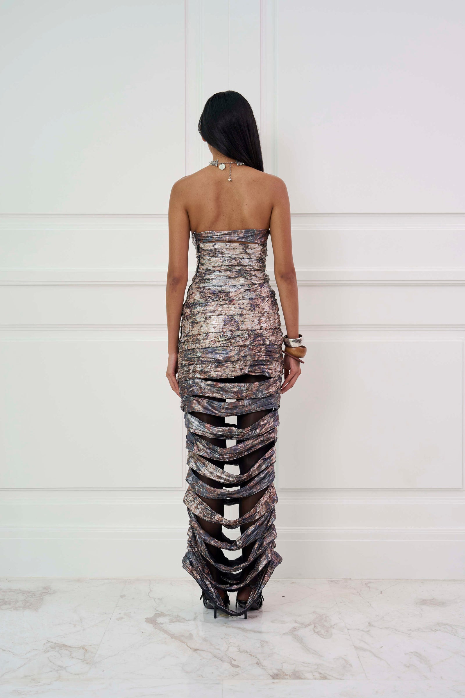 DRAPING HAND EMBELLISHED LAYERED DRESS